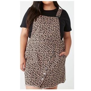 NWT F21+ Leopard Shortall Overall Dress Cognac Tan